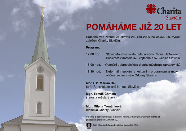 Pozvánka 20 let Charity Slavičín konečná