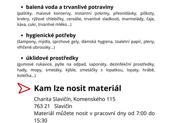 Materiální sbírka pro pomoc rodinám zasaženým povodněmi
